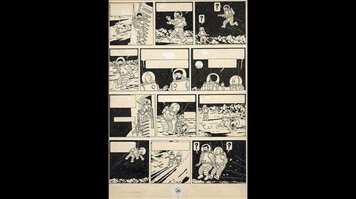 Esta foto provista el sábado 19 de noviembre del 2016 por la casa francesa de subastas Artcurial muestra un dibujo de uno de las historietas más famosas de Tintin, "Exploradores en la luna", del caricaturista belga Herge. El dibujo raro fue vendido el sábado 19 de noviembre del 2016 por un monto récord de 1,55 millones de euros (1,64 millones de dólares), dijo Artcurial. (Herge-Moulinsart2016/Artcurial via AP)